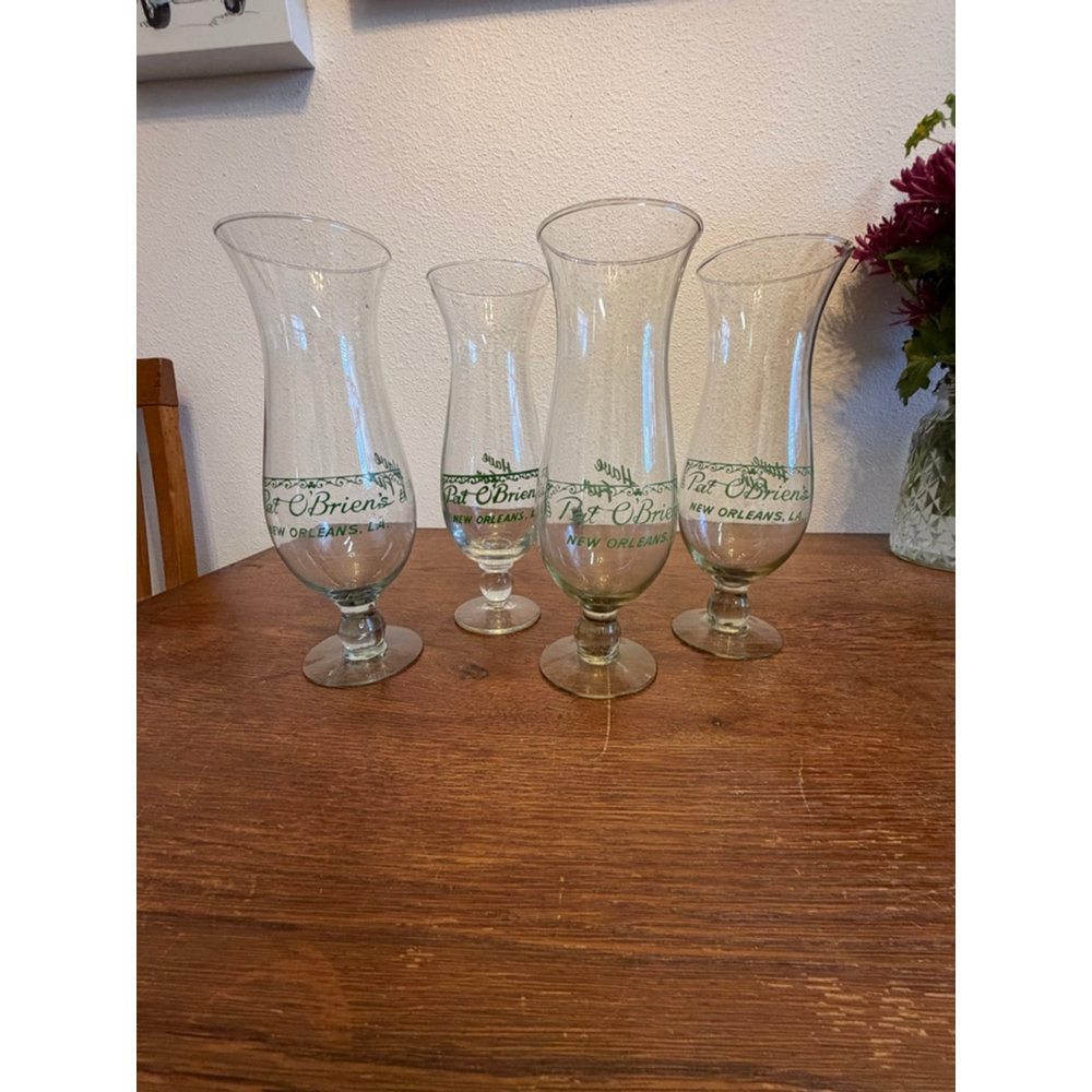 Set of 4 Pat O’Brien’s Hurricane Glasses New Orleans LA Cocktail Bar Souvenir 9”